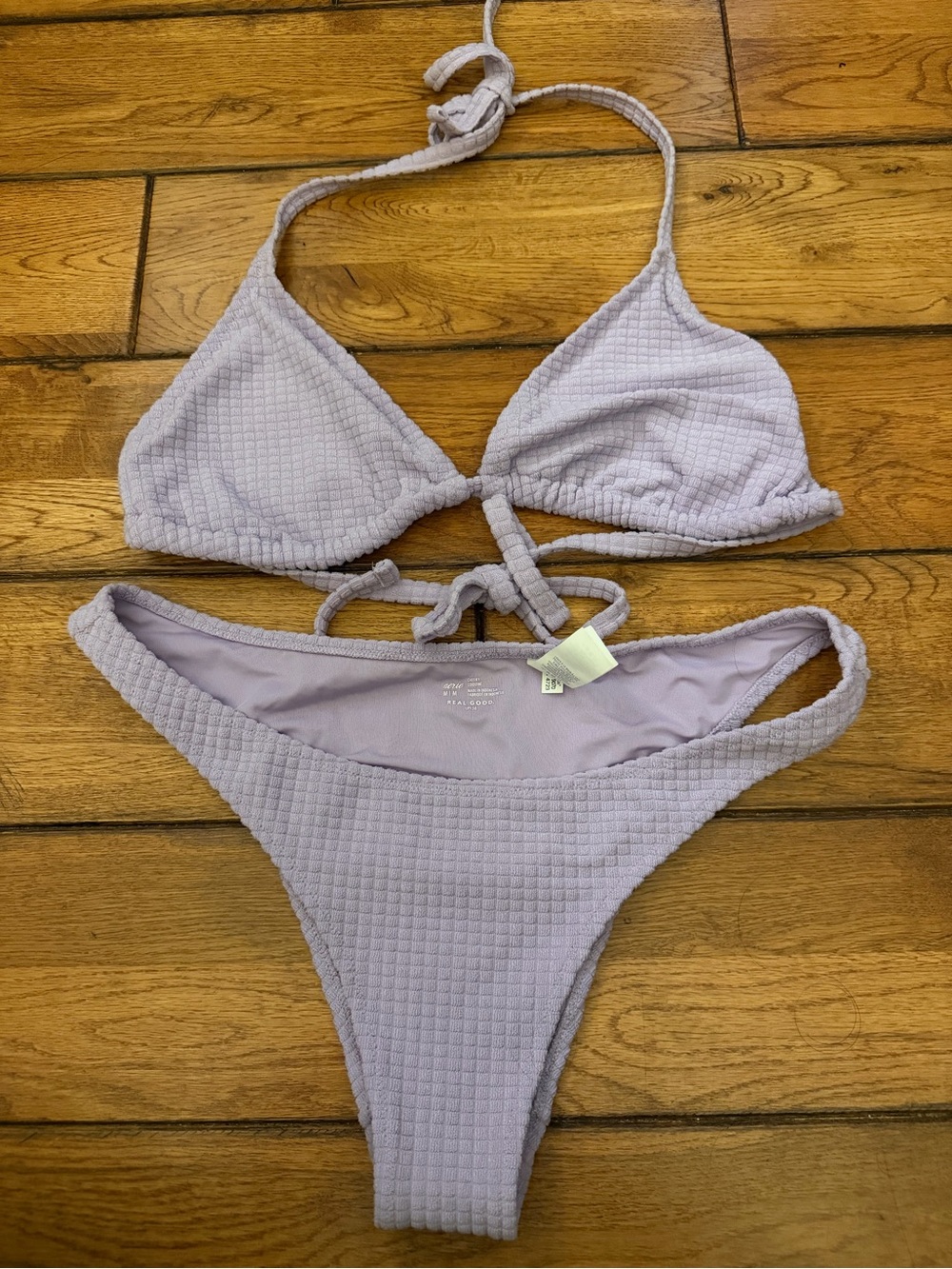 Aerie Textured Lavender Triangle Bikini Set